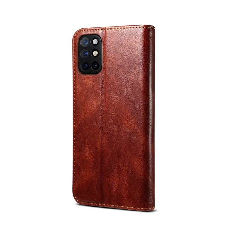 Textura de Cavalo Louco de Cera TPU + PU Capelo de Capela Capelo Para Oneplus 8T - Castanho