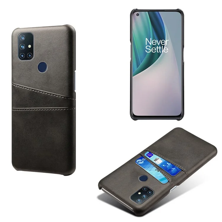 Caso Recubierto de Cuero KSQ PC + PU Con Ranuras de Doble Tarjeta Para OnePlus Nord N10 5G - Negro