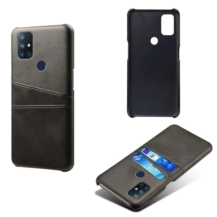 Caso Recubierto de Cuero KSQ PC + PU Con Ranuras de Doble Tarjeta Para OnePlus Nord N10 5G - Negro
