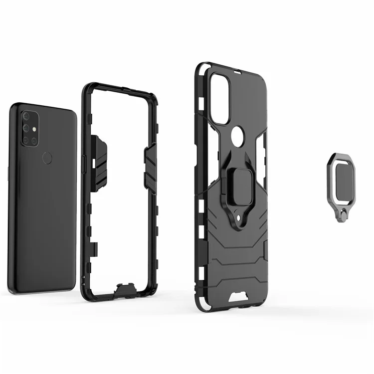 Cool Guard 2 en 1 Soporte de Anillo Soporte para OnePlus Nord N10 5G Caja Híbrida de PC TPU - Negro