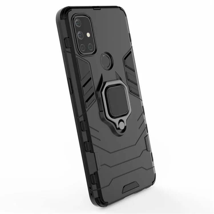 Cool Guard 2 en 1 Soporte de Anillo Soporte para OnePlus Nord N10 5G Caja Híbrida de PC TPU - Negro