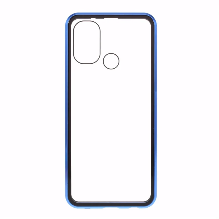 Installazione del lucchetto magnetico in metallo + Custodia in vetro temperato su entrambi i lati per OnePlus Nord N100 - Blu