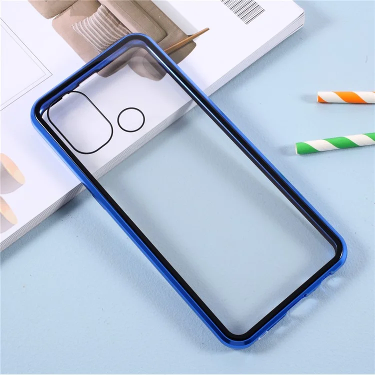 Magnetic Metal Lock Installation + Double Side Tempered Glass Case for OnePlus Nord N100 - Blue