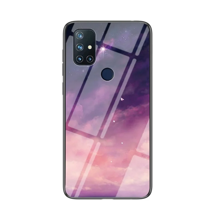 Pattern Printing Protective Shell for OnePlus Nord N10 5G Glass + PC + TPU Hybrid Case - Purple Sky