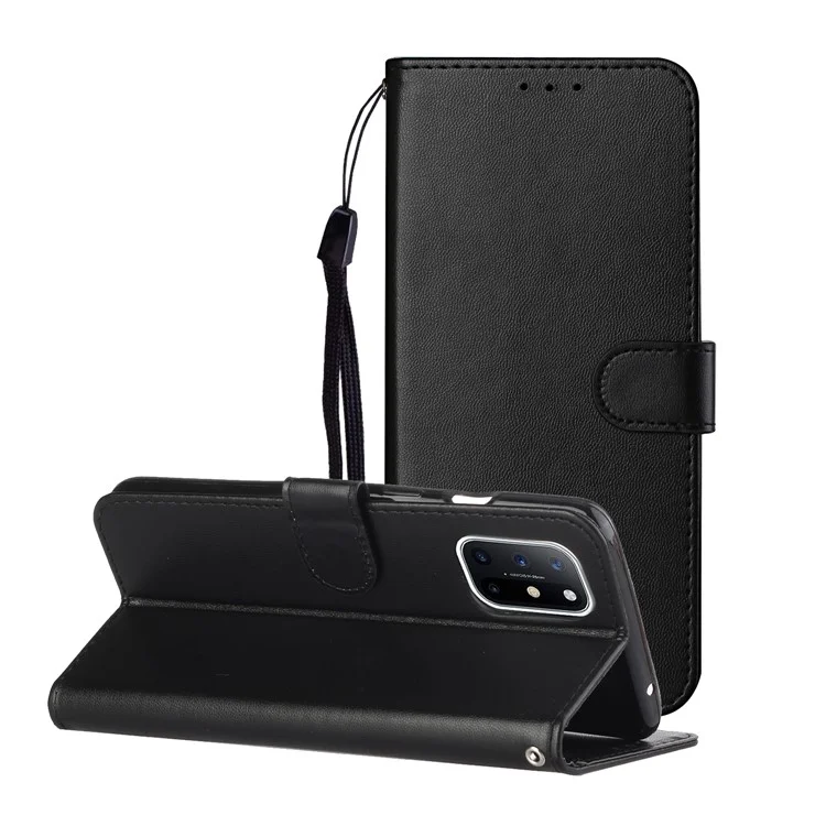 Feste Farbige Leder -schutzschalen -ständer Brieftasche Magnetische Schließung Flip -hülle Für OnePlus 8t - Schwarz