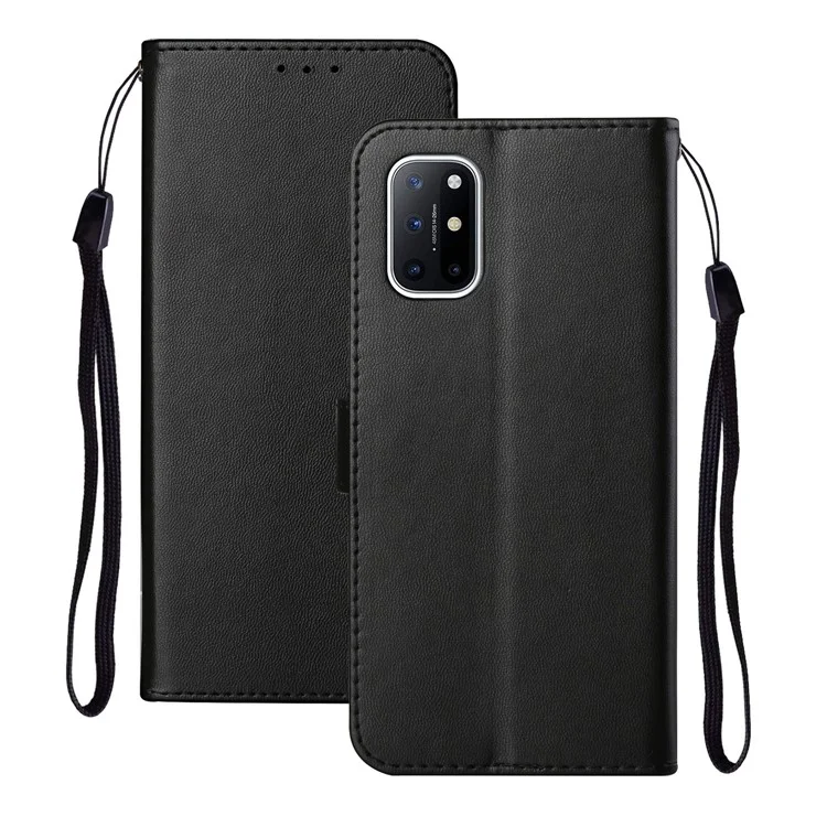 Feste Farbige Leder -schutzschalen -ständer Brieftasche Magnetische Schließung Flip -hülle Für OnePlus 8t - Schwarz