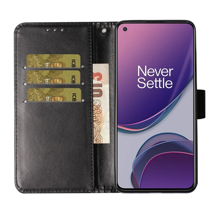 Solid Color Leather Protective Shell Stand Wallet Magnetic Closure Flip Case for OnePlus 8T - Black