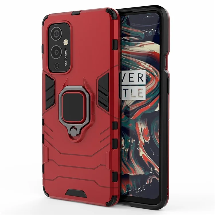 Cool Guard PC + TPU Hybrid Mobile Case per OnePlus 9 (Versione EU / US) con Supporto Integrato - Rosso