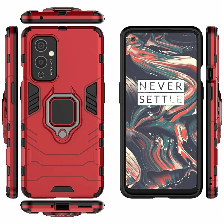 Cool Guard PC + TPU Hybrid Mobile Case per OnePlus 9 (Versione EU / US) con Supporto Integrato - Rosso