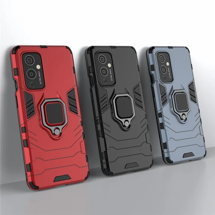 Cool Guard PC + TPU Hybrid Mobile Case per OnePlus 9 (Versione EU / US) con Supporto Integrato - Rosso