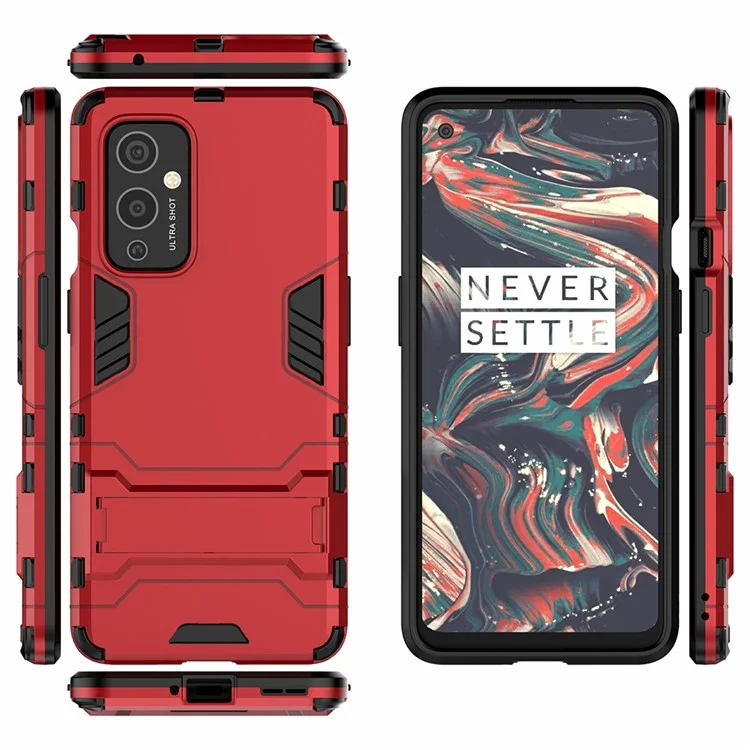 2 in 1 Kickstand Plastic + TPU Hybrid Cover for OnePlus 9 (EU / US Version) - Red