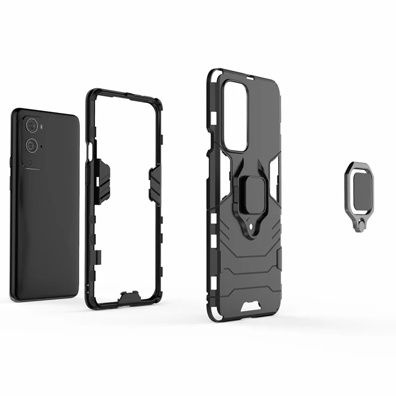 For OnePlus 9 Pro 2 in 1 Cool Guard PC + TPU Hybrid Mobile Case with Kickstand - Black