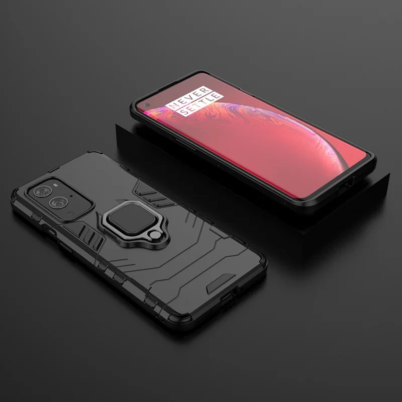 For OnePlus 9 Pro 2 in 1 Cool Guard PC + TPU Hybrid Mobile Case with Kickstand - Black