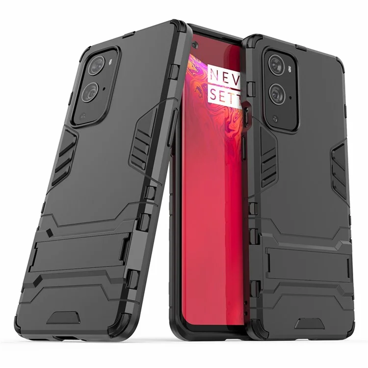 2 po Kickstand Plastique + Couvercle Hybride TPU Pour OnePlus 9 Pro - le Noir