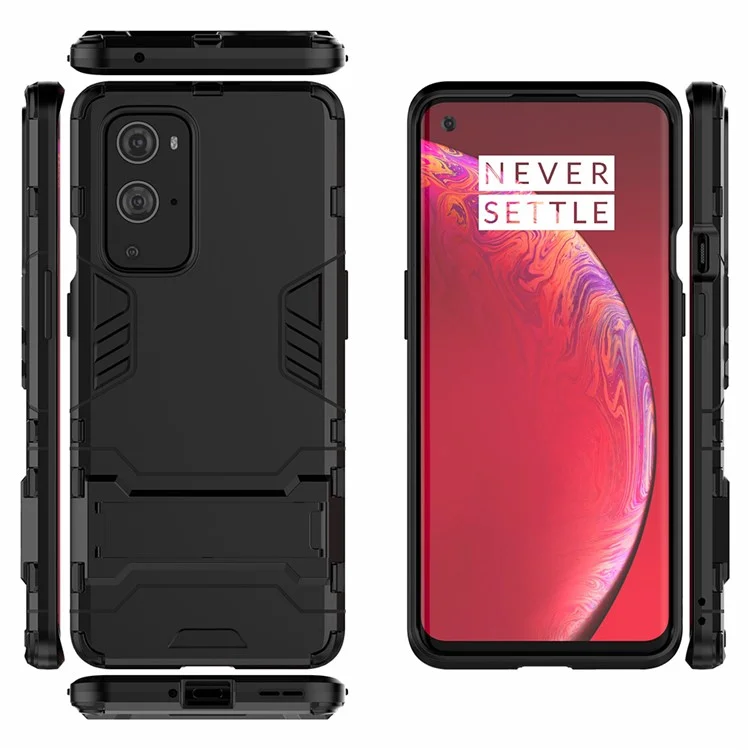 2 po Kickstand Plastique + Couvercle Hybride TPU Pour OnePlus 9 Pro - le Noir