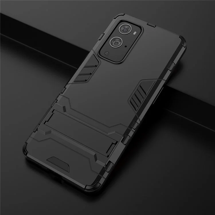 2 po Kickstand Plastique + Couvercle Hybride TPU Pour OnePlus 9 Pro - le Noir