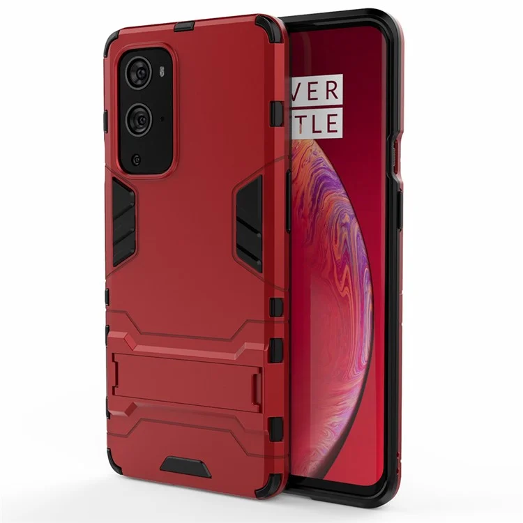 2 po Kickstand Plastique + Couvercle Hybride TPU Pour OnePlus 9 Pro - Rouge