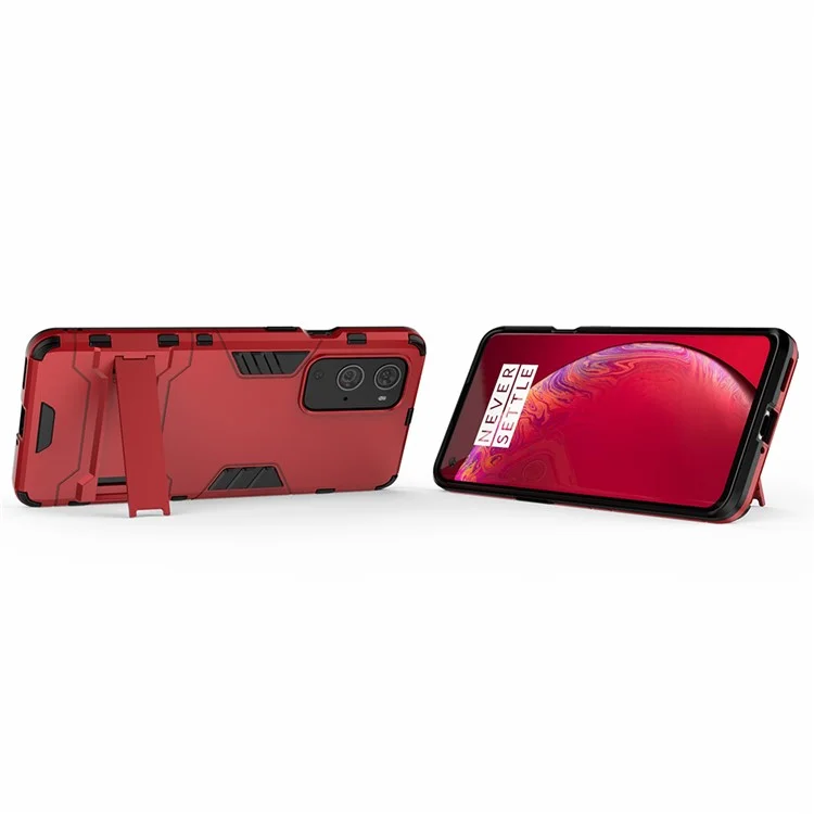 2 po Kickstand Plastique + Couvercle Hybride TPU Pour OnePlus 9 Pro - Rouge