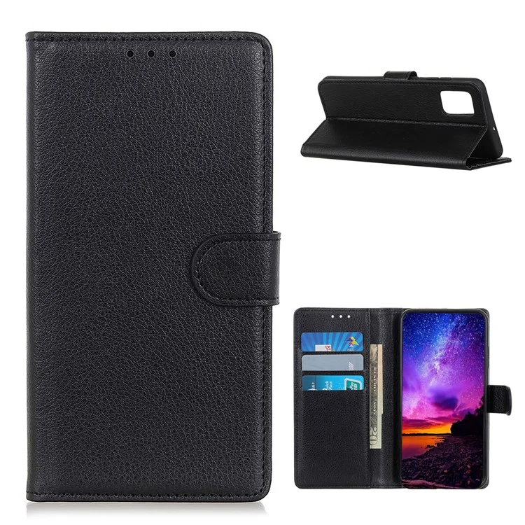 Cubierta Telefónica Para OnePlus 9 (ue / Versión Estadounidense) Case de Cuero de Billetera de Textura de Litchi Clásico - Negro