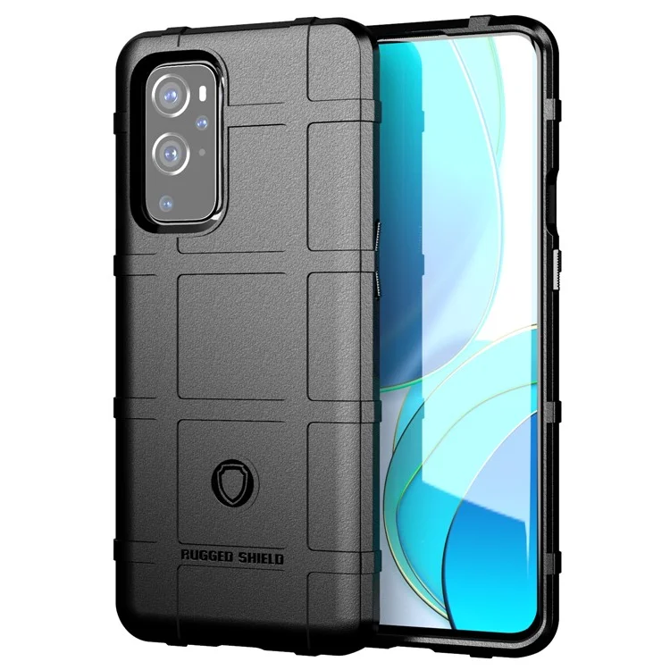 Koffer Für OnePlus 9 Pro Schockfeste Robuste Quadratgitter Haut TPU Back Shell - Schwarz