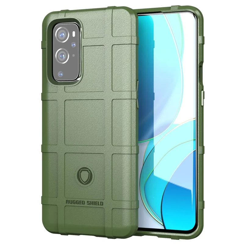 Case for OnePlus 9 Pro Shock-proof Rugged Square Grid Skin TPU Back Shell - Green