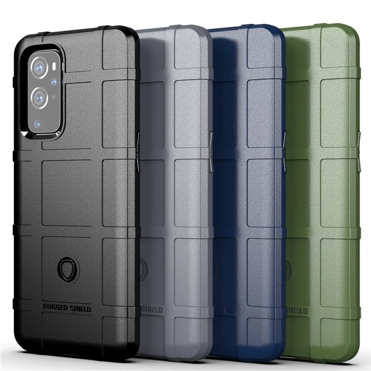 Shock-proof Case for OnePlus 9 (EU / US Version) Rugged Square Grid Skin TPU Back Shell - Black