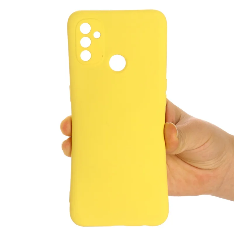 Släpp-säkert mjukt skyddsomhölje i flytande silikon till OnePlus Nord N100 – Gul