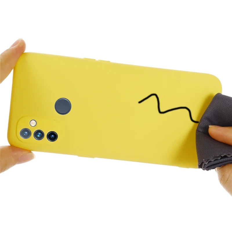 Släpp-säkert mjukt skyddsomhölje i flytande silikon till OnePlus Nord N100 – Gul