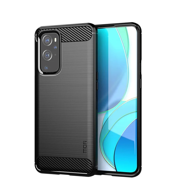 Couverture de TPU Brossé en Fibre de Carbone Mofi Pour OnePlus 9 Pro - le Noir