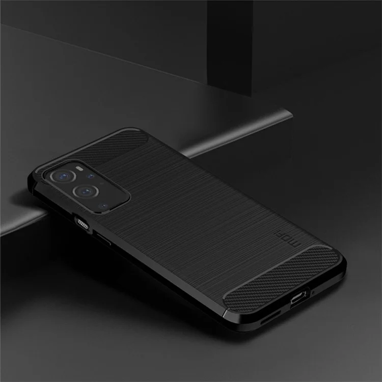 Couverture de TPU Brossé en Fibre de Carbone Mofi Pour OnePlus 9 Pro - le Noir