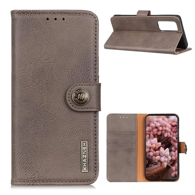 KHAZNEH Retro Style Leather Protector Case Wallet Stand Cover for OnePlus 9 (EU / US Version) - Khaki