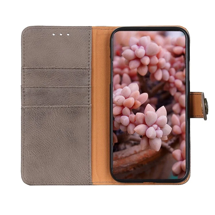 KHAZNEH Retro Style Leather Protector Case Wallet Stand Cover for OnePlus 9 (EU / US Version) - Khaki