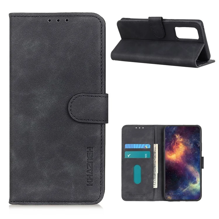 KHAZNEH Retro Style Folio Flip Leather Mobile Phone Wallet Stand Cover Case für OnePlus 9 (EU / US Version) - Schwarz