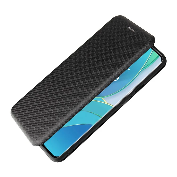 Für OnePlus 9 (EU / US Version) Kohlefaser-Magnetische Saugnapf Leder Schale mit Kartenfach - Schwarz