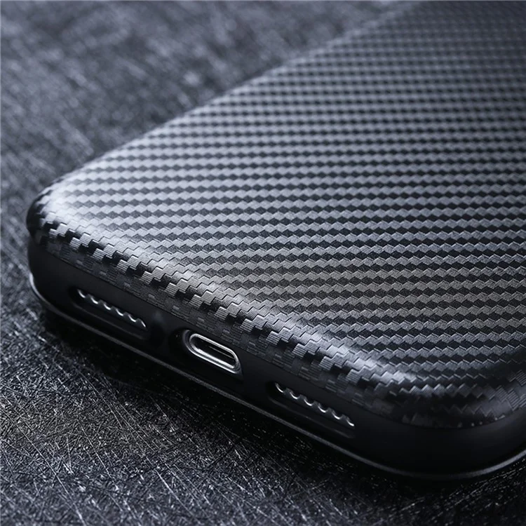 Für OnePlus 9 (EU / US Version) Kohlefaser-Magnetische Saugnapf Leder Schale mit Kartenfach - Schwarz