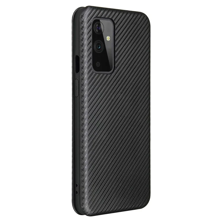 Für OnePlus 9 (EU / US Version) Kohlefaser-Magnetische Saugnapf Leder Schale mit Kartenfach - Schwarz