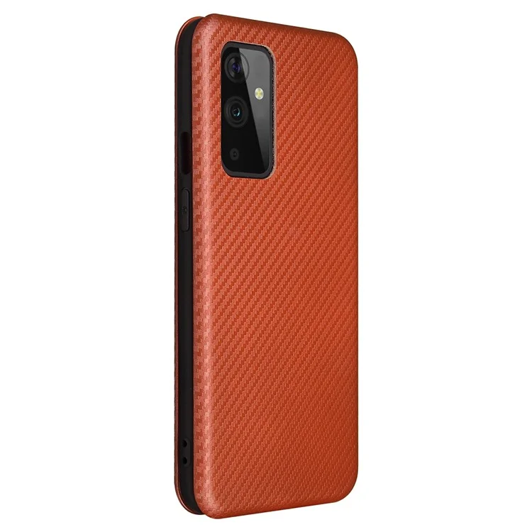 For OnePlus 9 (EU / US Version) Carbon Fiber Magnetic Suction Leather Shell with Card Holder - Brown