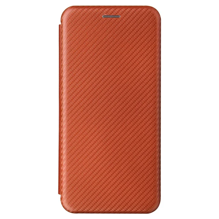 For OnePlus 9 (EU / US Version) Carbon Fiber Magnetic Suction Leather Shell with Card Holder - Brown