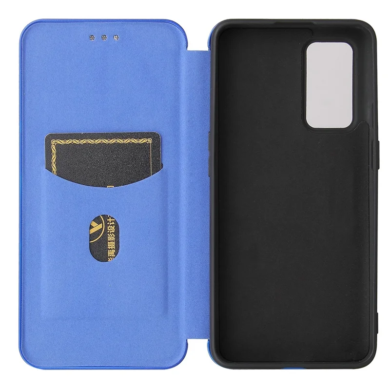 For OnePlus 9 (EU / US Version) Carbon Fiber Magnetic Suction Leather Shell with Card Holder - Blue