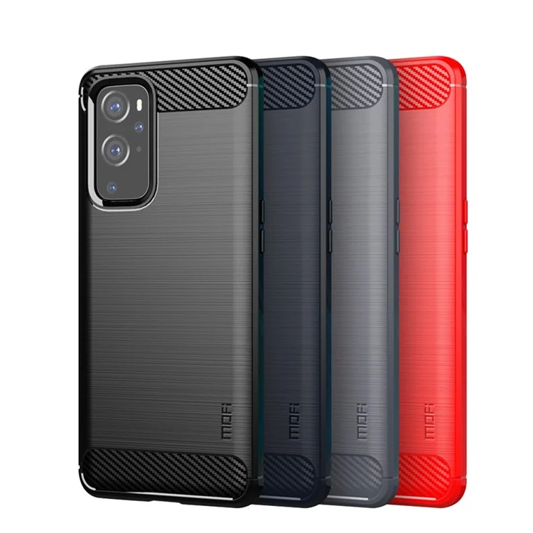 Mofi Carbone Fibre Silice Gel Protecteur Soft Tpu Dos Dos Pour Oneplus 9 (ue / Version Américaine) - le Noir