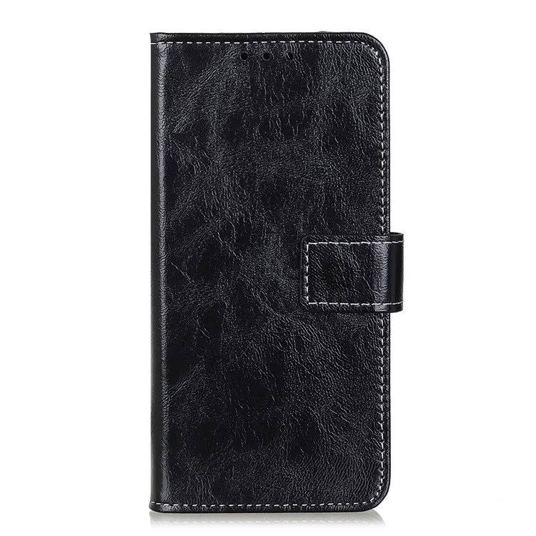 Retro Style Crazy Horse Texture Leather Phone Cover with Wallet Stand Design for OnePlus 9 Pro - Black