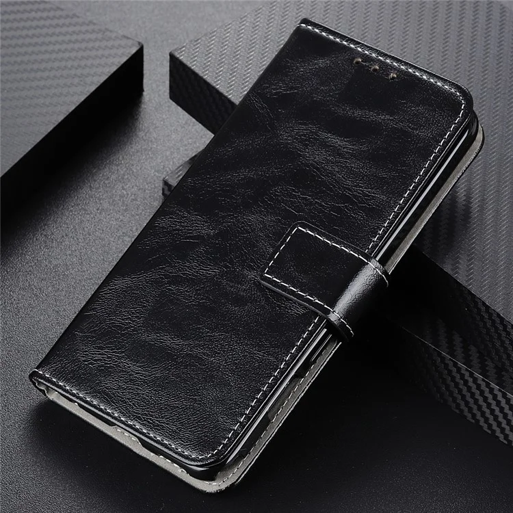 Retro Style Crazy Horse Texture Leather Phone Cover with Wallet Stand Design for OnePlus 9 Pro - Black