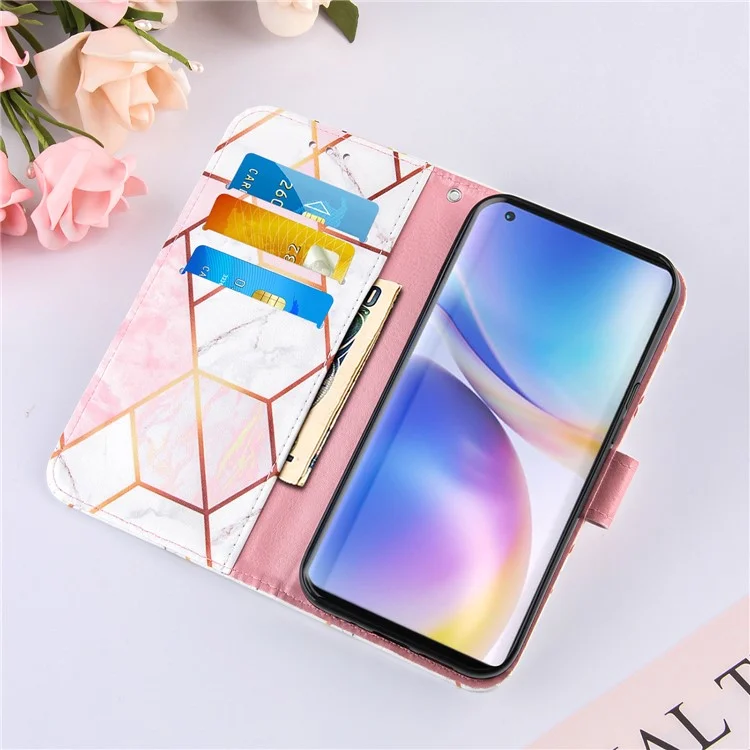 Splicing Marble Pattern Stand Leather Case with Lanyard for OnePlus 9 (EU / US Version) - Style A