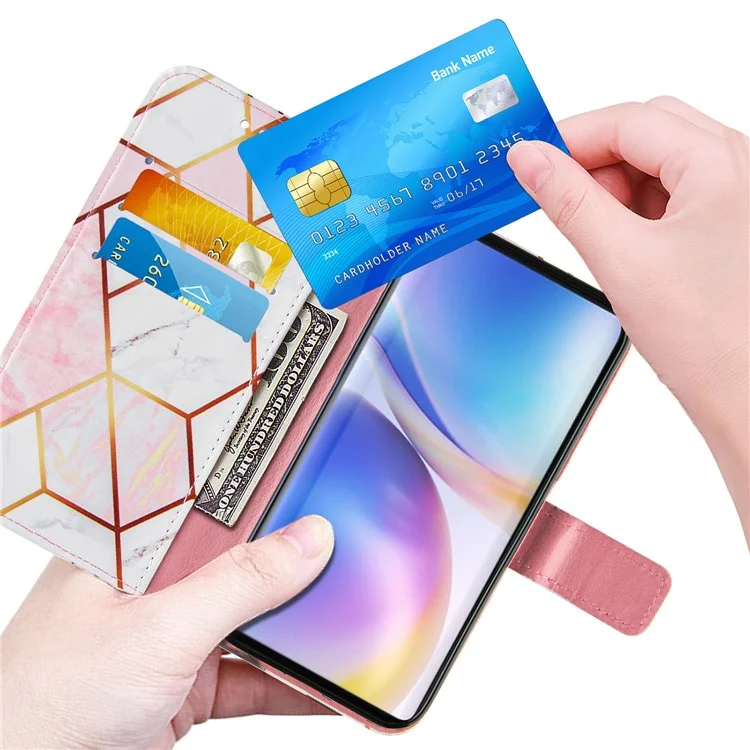 Cubierta de Caja de Cuero de Stand de Patrón de Mármol de Empalme Para OnePlus 9 Pro - Estilo A