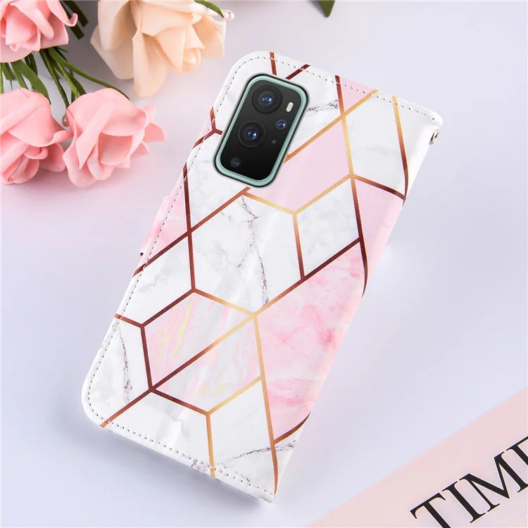 Cubierta de Caja de Cuero de Stand de Patrón de Mármol de Empalme Para OnePlus 9 Pro - Estilo A