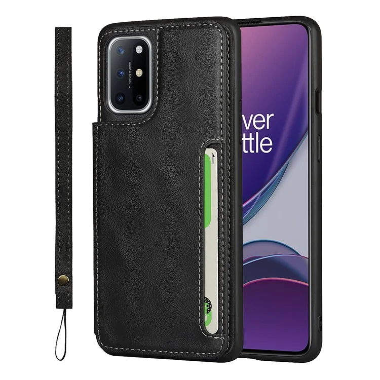 For OnePlus 8T Button Flip PU Leather Coated TPU Wallet Phone Cover Case - Black