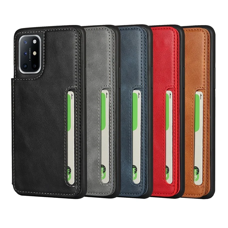 For OnePlus 8T Button Flip PU Leather Coated TPU Wallet Phone Cover Case - Black