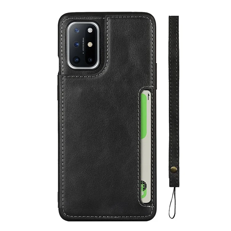 For OnePlus 8T Button Flip PU Leather Coated TPU Wallet Phone Cover Case - Black