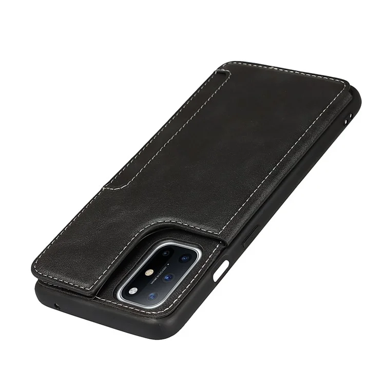 For OnePlus 8T Button Flip PU Leather Coated TPU Wallet Phone Cover Case - Black