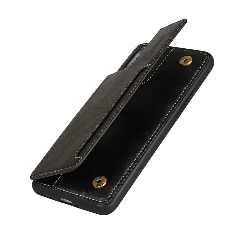 For OnePlus 8T Button Flip PU Leather Coated TPU Wallet Phone Cover Case - Black